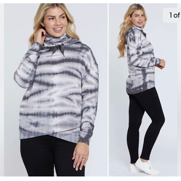 Seven jeans contrast Tie/tye die/dye hooded sweatshirt w/neck gaiter mask - Picture 1 of 7